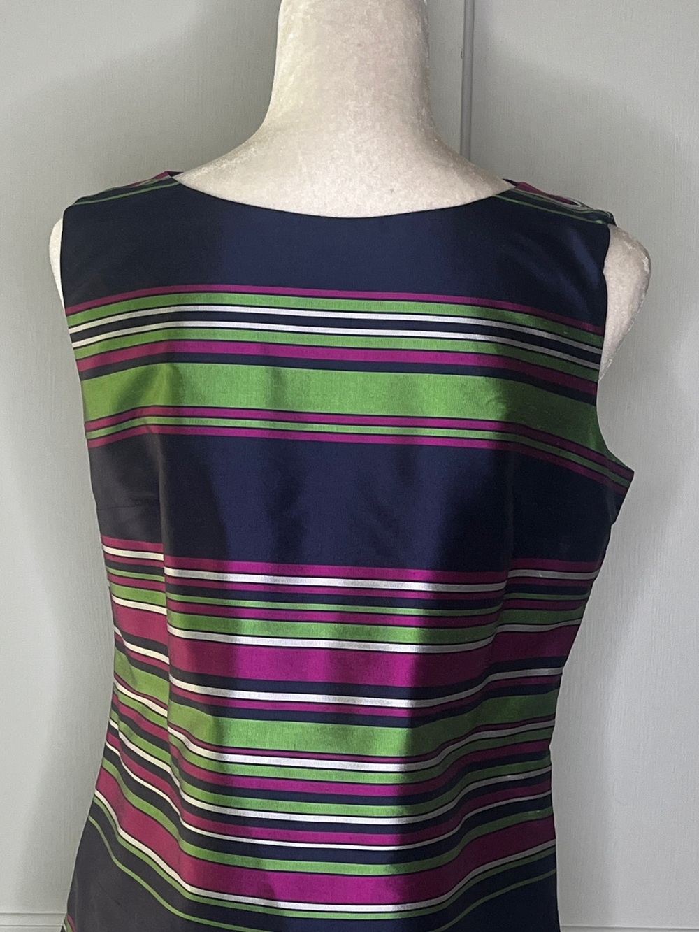 Talbots Navy Sleeveless Top with Green & Pink Stripes